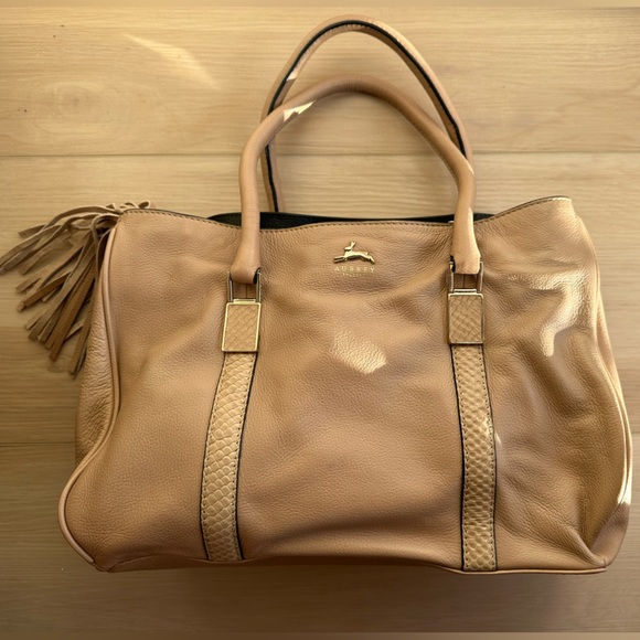 NWOT Aubrey London Forsythe lambskin satchel with detachable crossbody strap - Picture 2 of 14